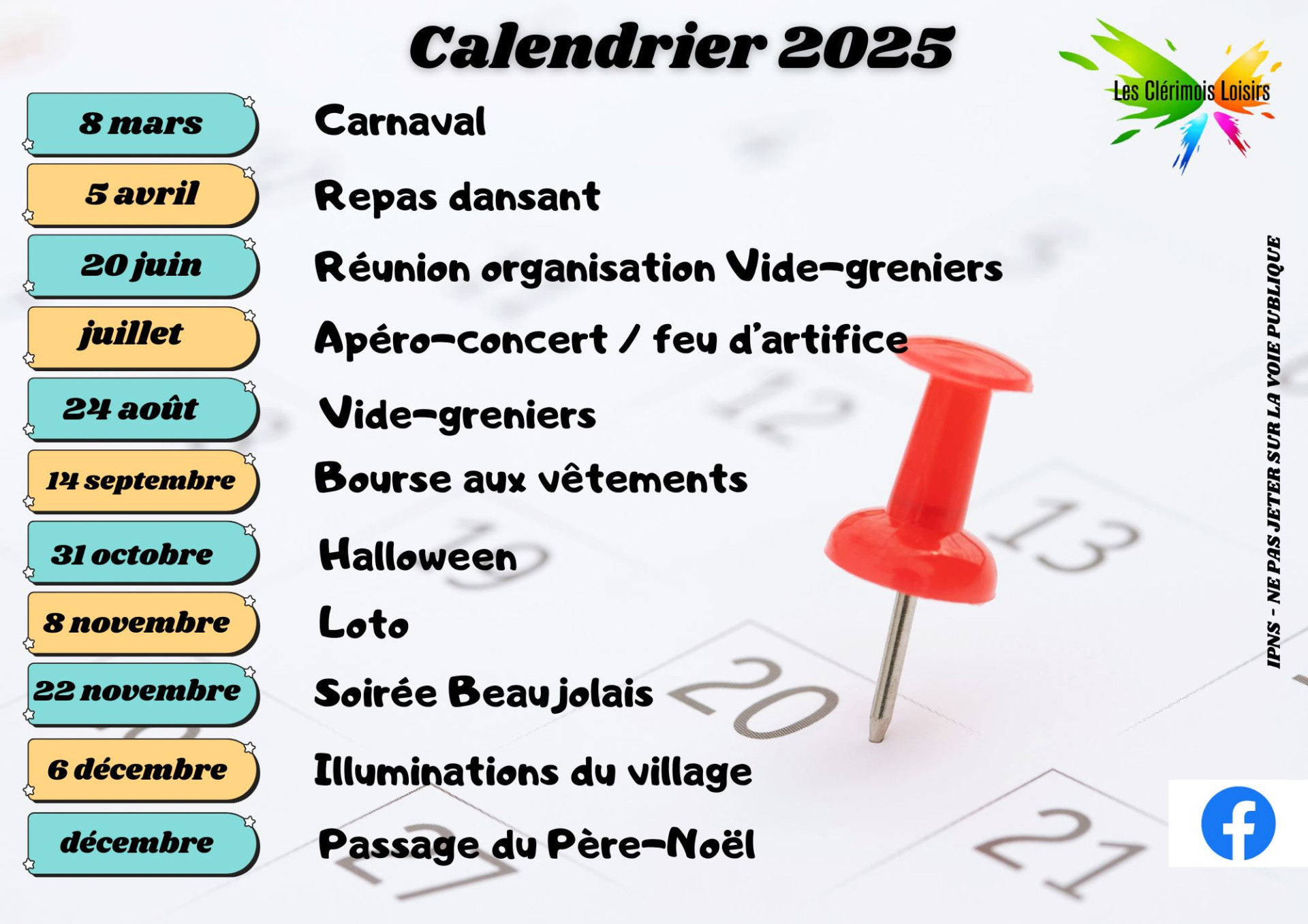 Calendrier des manifestations 2025